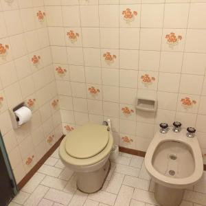 een badkamer met een toilet en een bidet bij SPACIO HABITACION APART Baño Privado Estar con microondas y frigobar in Mendoza