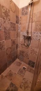 a bathroom with a shower with a tile floor at Casa Fabian in Polopos