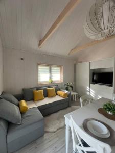 sala de estar con sofá y mesa en Luxury countryside house 2 min walk to the beach en Narva-Jõesuu