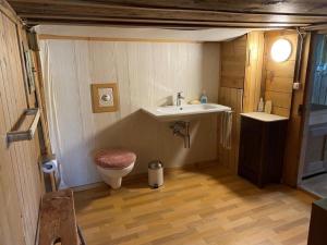 y baño con lavabo y aseo. en Ferienhaus Schönenmatte en Zweisimmen