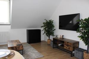 sala de estar con TV de pantalla plana en la pared en Appartement Cosy - Disney Paris en Chalifert