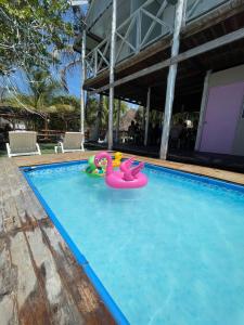 a swimming pool with a pink flamingo in the water at MIRADOR DE BARU in Cartagena de Indias
