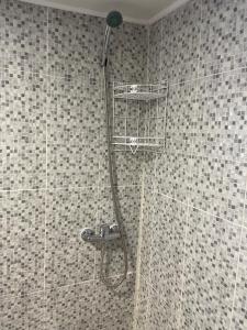 een douche in een badkamer met een mand aan de muur bij Alfama Guest House in Lissabon