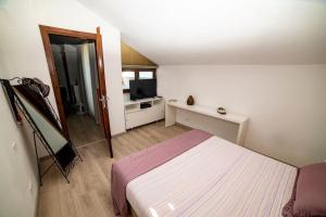 Dormitorio pequeño con cama y TV en Casa Elisa Scario, en Scario