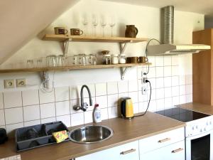 a kitchen with a sink and a counter top at Apartmán Ivko in Letohrad