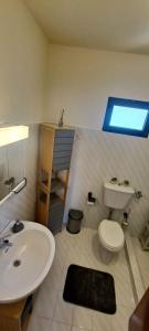 a bathroom with a white toilet and a sink at Chalé Seixal - Sea View in Seixal +45 photos