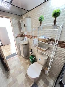 a bathroom with a toilet and a sink at Acogedor apto en Sonsón in Sonsón
