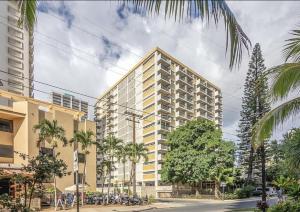 an architectural rendering of a tall building at Lovely Condo 2 Bedrooms, 2 bathrooms, free 1 Parking at Waikiki Beach in Honolulu