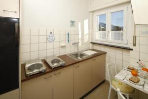 een kleine keuken met een wastafel en een aanrecht bij Casa Thuja in Ascona