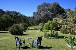 比奇沃斯Serena Cottages Beechworth - Your Country Getaway - 2的花园里的两把椅子和一张桌子