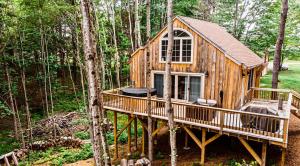 a tree house in the middle of the woods at MoonLight Treehouse At Belgrade Hospitality in Belgrade