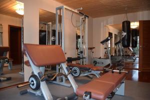 een fitnessruimte met diverse fitnessapparatuur in een kamer bij Charmantes Ferienhaus in Gemeinde Bad Kleinkirchheim mit Offenem Kamin in Bad Kleinkirchheim