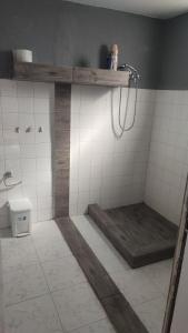 a bathroom with a shower and a toilet at RESTH in Salamina