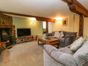 a living room with two couches and a fireplace at The Hawthorns in South Molton
