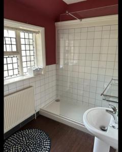 a bathroom with a shower and a sink at The Lady Elizabeth in Sudbury