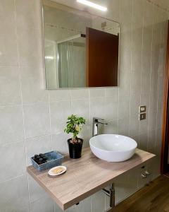 bagno con lavandino e specchio di Residenza Bella a Vicenza