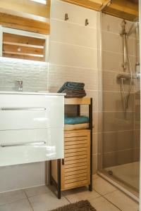 オーブナにあるAppartement cosy idéal pour 2 personnes situé à Aubenasのバスルーム(シンク、シャワー付)