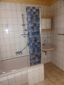 uma casa de banho com uma banheira e um lavatório em Ferienwohnung Rumrich em Kurort Altenberg