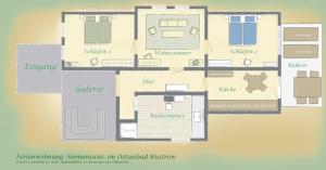 un plano de una casa en Ferienwohnung Sonnensuite, en Wustrow