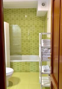 諾瓦萊斯的住宿－los laureles de novales，绿色浴室设有卫生间和浴缸。