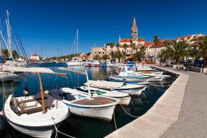a bunch of boats are docked in a harbor at Holiday home in Milna with terrace, air conditioning, WiFi, washing machine 5123-1 in Milna