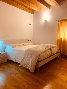 1 dormitorio con 1 cama grande y suelo de madera en Albergo Torre, en Vicenza