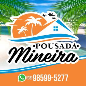 un logo pour un complexe sur une plage avec un palmier dans l'établissement Pousada Mineira, à Barreirinhas