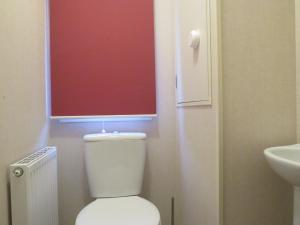 a bathroom with a white toilet and a red window at alphi3 in Bude +11 photos