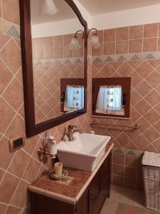 ein Bad mit einem Waschbecken und einem Spiegel in der Unterkunft Nel cuore della maiella in Palombaro
