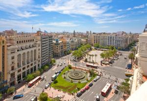 an aerial view of a street in a city at Melia Plaza Valencia in Valencia