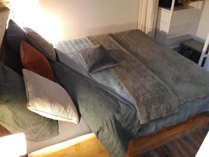 1 cama con almohadas en el dormitorio en Le Héron ( Gîte ), en Blaimont
