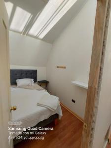 1 dormitorio con 1 cama y tragaluz en Chez Humbert en Santiago