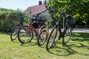 バラトンマーリアフュルドゥーにあるPelso Panzioの芝生の上に隣り合わせに駐輪した自転車3台