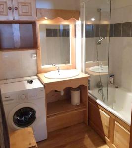 a bathroom with a sink and a washing machine at Chalet de 4 chambres a Valmeinier a 500 m des pistes avec piscine partagee sauna et balcon in Valmeinier