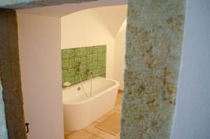 a bathroom with a bath tub in a room at Fährmannshof im Elbtal in Klipphausen