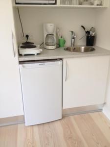 a kitchen with a white refrigerator and a sink at 12 Torvegade. 1 door 4. (id.154) in Esbjerg