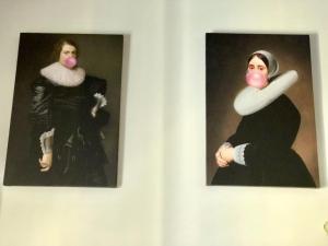 two pictures of women with pink noses on them at L’inattendu in Uzès