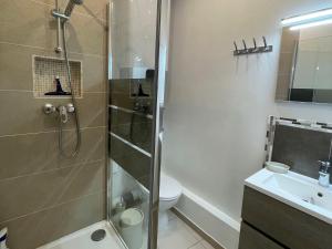 Kúpeľňa v ubytovaní Key Largo villa 2p avec pkg clim grande terrasse avec jacuzzi proche port et plage + 14 fotografií