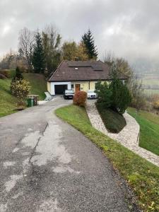 a house on a hill with a driveway at Haus am Fuße des Semmerings in Schottwien