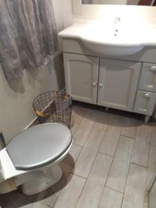 a bathroom with a white toilet and a sink at Duplex avec jardin, proche village in Calenzana