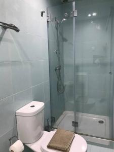 een badkamer met een toilet en een glazen douche bij NEW Cosy & Charming Apartment in Campolide - 3A in Lissabon