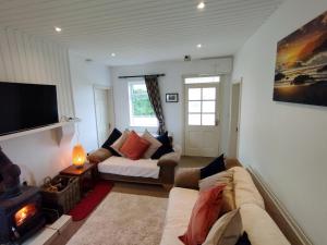 a living room with a couch and a tv at Cosy Cottage by the Sea in Galway