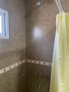 a bathroom with a shower with a shower curtain at Departamento en Ramallo in Ramallo