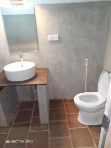 a bathroom with a sink and a toilet at Gange Wadi Wilpattu in Gangewadiya