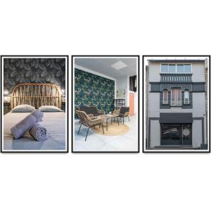 trzy zdjęcia sypialni i salonu w obiekcie L'Annexe Gannat - Appartements en centre ville w mieście Gannat