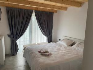 a bedroom with a large bed and a large window at Cabanele Olena in Borsa