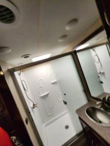 a bathroom with a sink and a mirror at Paradise on Lake Harris unit RV#5 in Leesburg