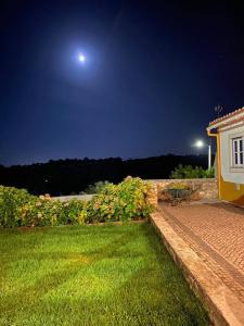 a full moon over a garden at night at Casinha da Aldeia - country house with swimming pool in Santarém