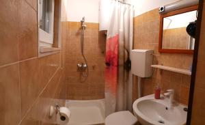 łazienka z prysznicem, toaletą i umywalką w obiekcie Manora Sucuraj one bedroom apartment w mieście Sućuraj