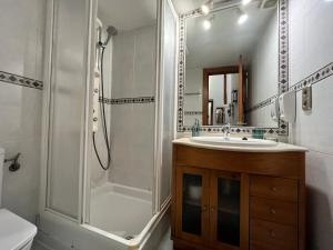 a bathroom with a shower and a sink at Las Letras Acogedor Huertas San Pedro in Madrid